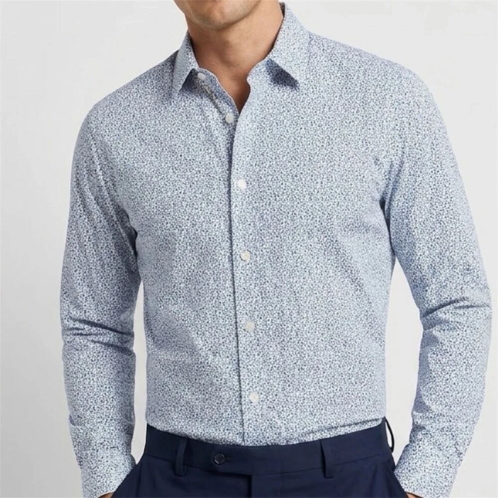 Express Button-Up Shirt Mens M 15-15.5 Blue Floral Extra Slim Long Sleeve casual